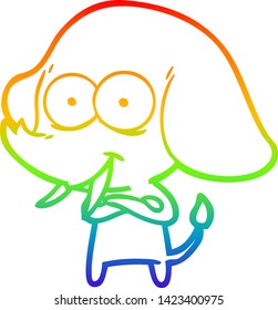 dibujo de una línea de gradiente de arco iris de un elefante de dibujos animados feliz