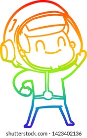 rainbow gradient line drawing of a happy cartoon astronaut
