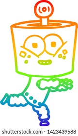 rainbow gradient line drawing of a happy cartoon robot