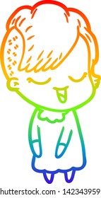 rainbow gradient line drawing of a happy cartoon girl