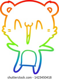 dibujo de una línea de gradiente de arco iris de una caricatura de oso feliz