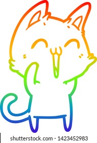 rainbow gradient line drawing of a happy cartoon cat