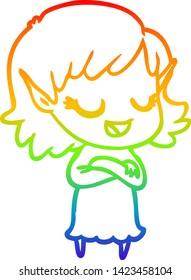 dibujo de la línea de gradiente del arco iris de una joven elfo de caricatura feliz