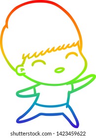 rainbow gradient line drawing of a happy cartoon boy