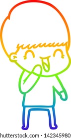 dibujo de una línea de gradiente de arco iris de un niño de caricatura feliz