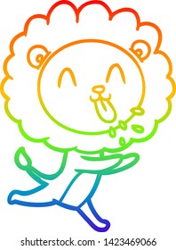 dibujo de una línea de gradiente de arco iris de un feliz león de caricatura