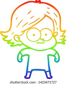 dibujo de una alegre niña de dibujos en gradiente de arco iris