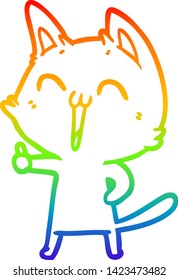 rainbow gradient line drawing of a happy cartoon cat