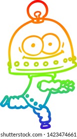 rainbow gradient line drawing of a happy carton robot with light bulb