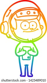 rainbow gradient line drawing of a happy astronaut cartoon
