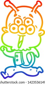 Regenbogen-Farbverlauf-Zeichnung eines glücklichen Cartoon Alien laufen