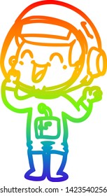 dibujo de una línea de gradiente de arco iris de un alegre astronauta de caricatura
