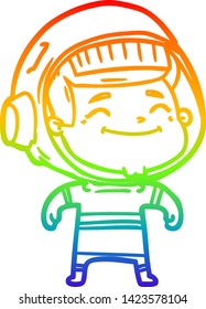 dibujo de una línea de gradiente de arco iris de un alegre astronauta de caricatura
