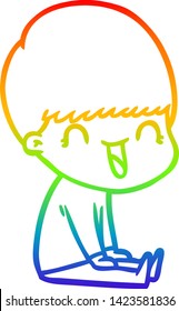 dibujo de una línea de gradiente de arco iris de un niño de caricatura feliz