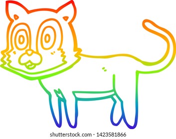 dibujo de una línea de gradiente de arco iris de un gato de dibujos animados feliz