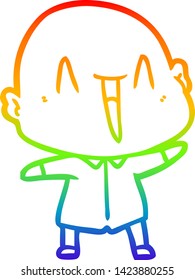 rainbow gradient line drawing of a happy cartoon bald man