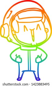 rainbow gradient line drawing of a happy cartoon astronaut