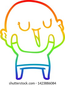 rainbow gradient line drawing of a happy cartoon bald man