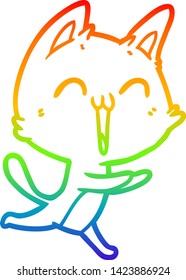 rainbow gradient line drawing of a happy cartoon cat meowing