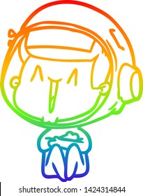 dibujo de una línea de gradiente de arco iris de un alegre astronauta de caricatura