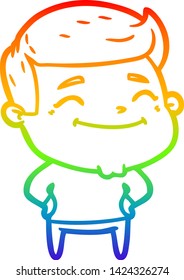 rainbow gradient line drawing of a happy cartoon man