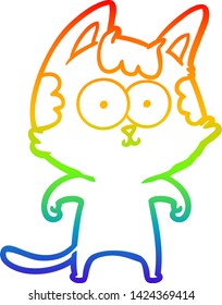 rainbow gradient line drawing of a happy cartoon cat