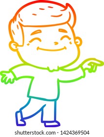 rainbow gradient line drawing of a happy cartoon man