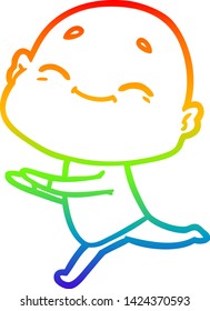 rainbow gradient line drawing of a happy cartoon bald man
