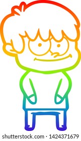 dibujo de una línea de gradiente de arco iris de un hombre de caricatura feliz
