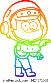 rainbow gradient line drawing of a happy astronaut cartoon