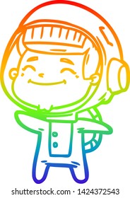 dibujo de una línea de gradiente de arco iris de un alegre astronauta de caricatura