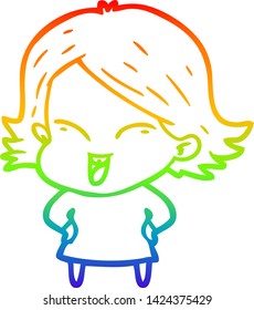 rainbow gradient line drawing of a happy cartoon girl
