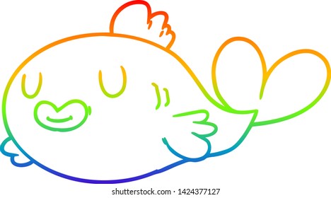 rainbow gradient line drawing of a happy cartoon fish