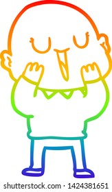 rainbow gradient line drawing of a happy cartoon bald man