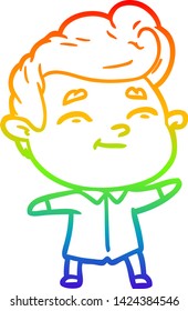 rainbow gradient line drawing of a happy cartoon man