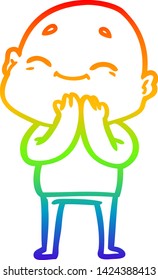 rainbow gradient line drawing of a happy cartoon bald man