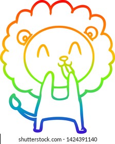 rainbow gradient line drawing of a happy cartoon lion