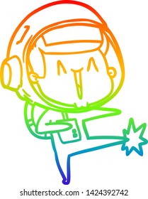 rainbow gradient line drawing of a happy cartoon astronaut dancing