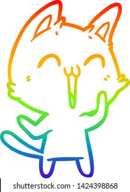 rainbow gradient line drawing of a happy cartoon cat