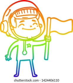 rainbow gradient line drawing of a happy cartoon astronaut