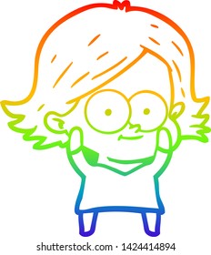 rainbow gradient line drawing of a happy cartoon girl