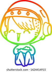 dibujo de una feliz chica del espacio de dibujos animados con gradiente arco iris
