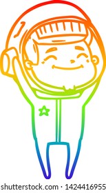 rainbow gradient line drawing of a happy cartoon astronaut
