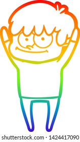 dibujo de una línea de gradiente de arco iris de un hombre de caricatura feliz
