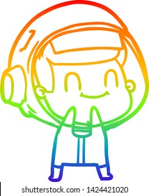 dibujo de una línea de gradiente de arco iris de un alegre astronauta de caricatura