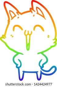 rainbow gradient line drawing of a happy cartoon cat meowing