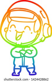 rainbow gradient line drawing of a happy cartoon astronaut