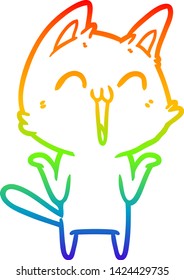 rainbow gradient line drawing of a happy cartoon cat