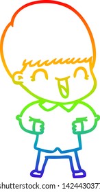 dibujo de una línea de gradiente de arco iris de un niño de caricatura feliz