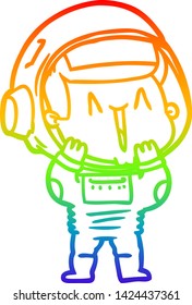 rainbow gradient line drawing of a happy cartoon astronaut